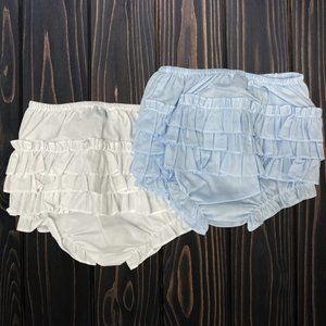 Pair of Feltman Brothers White & Blue Ruffled Trimmed Diaper Cover 9-12 Months